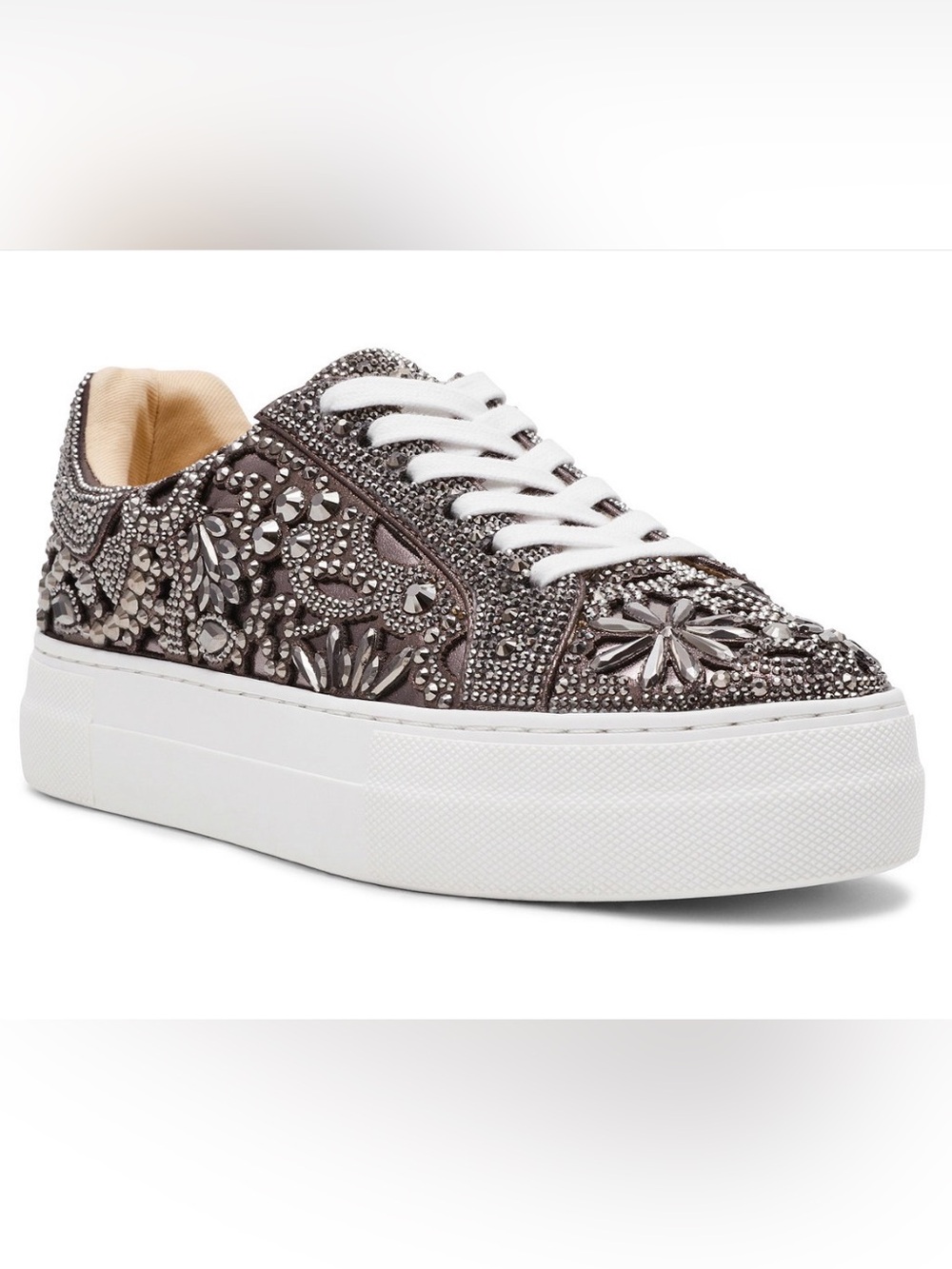 Betsey Johnson Pewter Crystal-Embellished Platform Sneaker